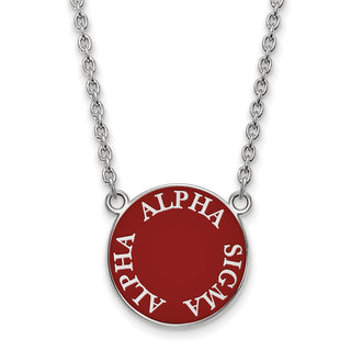 Sterling Silver Rhodium-plated LogoArt Alpha Sigma Alpha Sorority Text Large Color Enamel Pendant 18 inch Necklace SS013ASI-18