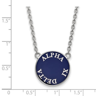Sterling Silver Rhodium-plated LogoArt Alpha Xi Delta Sorority Text Large Color Enamel Pendant 18 inch Necklace SS013AXD-18