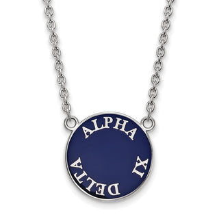 Sterling Silver Rhodium-plated LogoArt Alpha Xi Delta Sorority Text Large Color Enamel Pendant 18 inch Necklace SS013AXD-18