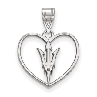 Sterling Silver Rhodium-plated LogoArt Arizona State University Pitchfork Heart Pendant