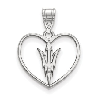 Sterling Silver Rhodium-plated LogoArt Arizona State University Pitchfork Heart Pendant