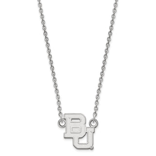 Sterling Silver Rhodium-plated LogoArt Baylor University Bears Small Pendant 18 inch Necklace