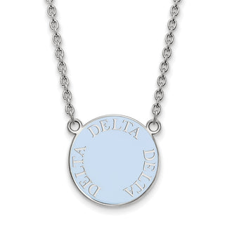 Sterling Silver Rhodium-plated LogoArt Delta Delta Delta Sorority Text Large Color Enamel Pendant 18 inch Necklace SS013DDD-18