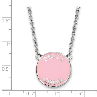 Sterling Silver Rhodium-plated LogoArt Delta Gamma Sorority Text Large Color Enamel Pendant 18 inch Necklace SS013DG-18
