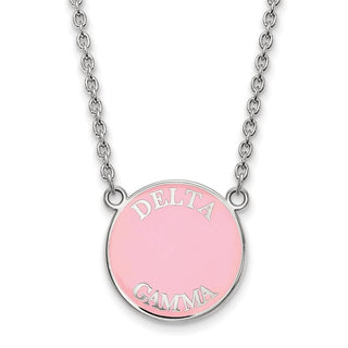 Sterling Silver Rhodium-plated LogoArt Delta Gamma Sorority Text Large Color Enamel Pendant 18 inch Necklace SS013DG-18