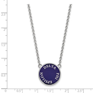 Sterling Silver Rhodium-plated LogoArt Delta Phi Epsilon Sorority Text Large Color Enamel Pendant 18 inch Necklace SS013DPH-18
