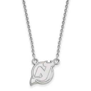 10k White Gold NHL LogoArt New Jersey Devils Small Pendant 18 inch Necklace