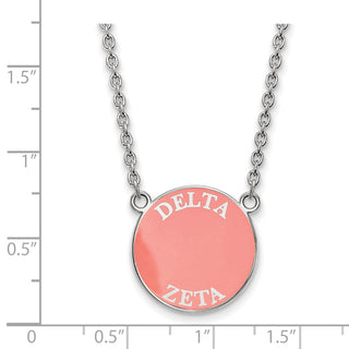 Sterling Silver Rhodium-plated LogoArt Delta Zeta Sorority Text Large Color Enamel Pendant 18 inch Necklace SS013DZ-18