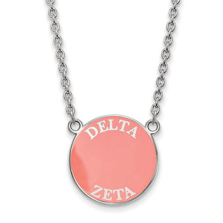 Sterling Silver Rhodium-plated LogoArt Delta Zeta Sorority Text Large Color Enamel Pendant 18 inch Necklace SS013DZ-18