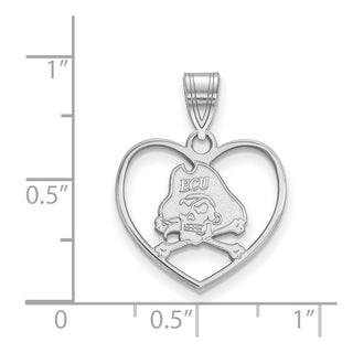 Sterling Silver Rhodium-plated LogoArt East Carolina University Pirate Heart Pendant