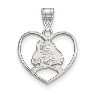 Sterling Silver Rhodium-plated LogoArt East Carolina University Pirate Heart Pendant