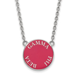 Sterling Silver Rhodium-plated LogoArt Gamma Phi Beta Sorority Text Large Color Enamel Pendant 18 inch Necklace SS013GPB-18