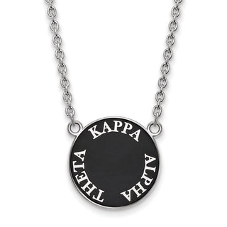 Sterling Silver Rhodium-plated LogoArt Kappa Alpha Theta Sorority Text Large Color Enamel Pendant 18 inch Necklace SS013KAT-18