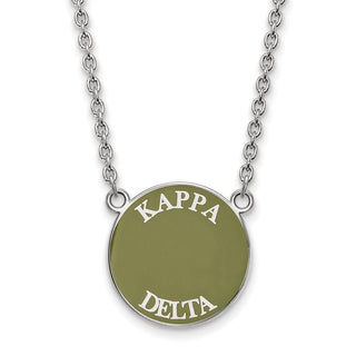 Sterling Silver Rhodium-plated LogoArt Kappa Delta Sorority Text Large Color Enamel Pendant 18 inch Necklace SS013KD-18