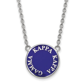 Sterling Silver Rhodium-plated LogoArt Kappa Kappa Gamma Sorority Text Large Color Enamel Pendant 18 inch Necklace SS013KKG-18