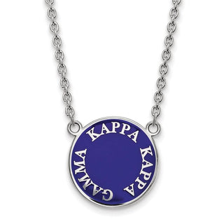 Sterling Silver Rhodium-plated LogoArt Kappa Kappa Gamma Sorority Text Large Color Enamel Pendant 18 inch Necklace SS013KKG-18