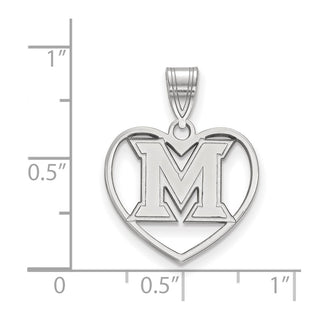 Sterling Silver Rhodium-plated LogoArt Miami University Ohio Letter M Heart Pendant