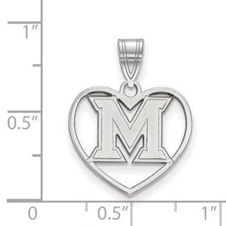 Sterling Silver Rhodium-plated LogoArt Miami University Ohio Letter M Heart Pendant
