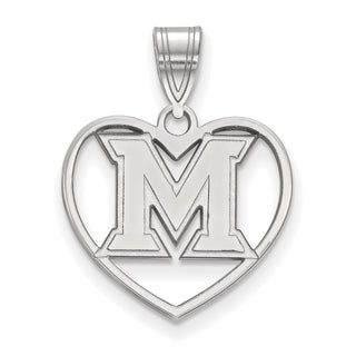 Sterling Silver Rhodium-plated LogoArt Miami University Ohio Letter M Heart Pendant