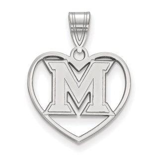 Sterling Silver Rhodium-plated LogoArt Miami University Ohio Letter M Heart Pendant