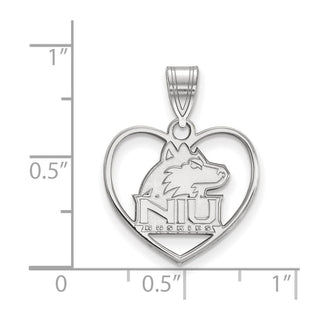 Sterling Silver Rhodium-plated LogoArt Northern Illinois University N-I-U Huskies Heart Pendant