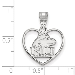 Sterling Silver Rhodium-plated LogoArt Northern Illinois University N-I-U Huskies Heart Pendant