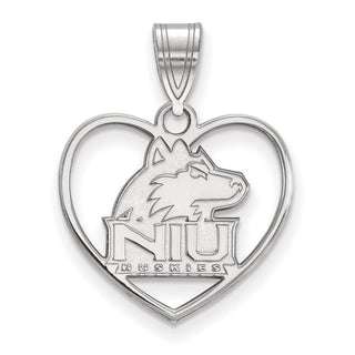 Sterling Silver Rhodium-plated LogoArt Northern Illinois University N-I-U Huskies Heart Pendant