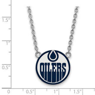 Sterling Silver Rhodium-plated NHL LogoArt Edmonton Oilers Large Enameled Pendant 18 inch Necklace
