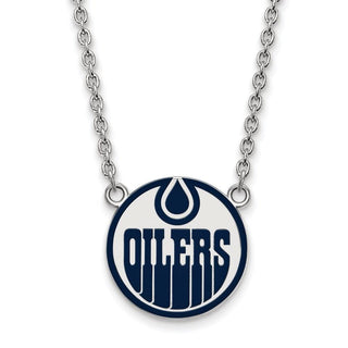 Sterling Silver Rhodium-plated NHL LogoArt Edmonton Oilers Large Enameled Pendant 18 inch Necklace