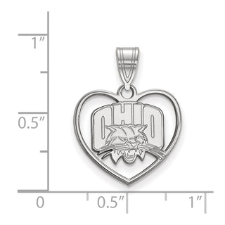 Sterling Silver Rhodium-plated LogoArt Ohio University Heart Pendant