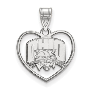 Sterling Silver Rhodium-plated LogoArt Ohio University Heart Pendant