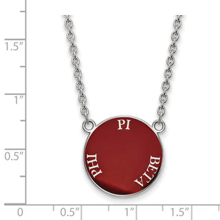 Sterling Silver Rhodium-plated LogoArt Pi Beta Phi Sorority Text Large Color Enamel Pendant 18 inch Necklace SS013PBP-18