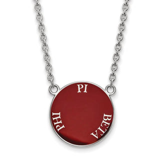 Sterling Silver Rhodium-plated LogoArt Pi Beta Phi Sorority Text Large Color Enamel Pendant 18 inch Necklace SS013PBP-18