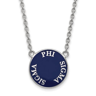 Sterling Silver Rhodium-plated LogoArt Phi Sigma Sigma Sorority Text Large Color Enamel Pendant 18 inch Necklace SS013PSS-18