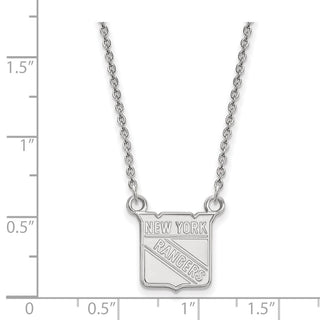 10k White Gold NHL LogoArt New York Rangers Small Pendant 18 inch Necklace