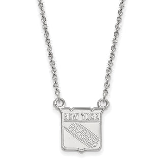 Sterling Silver Rhodium-plated NHL LogoArt New York Rangers Small Pendant 18 inch Necklace