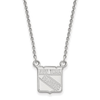 14k White Gold NHL LogoArt New York Rangers Small Pendant 18 inch Necklace