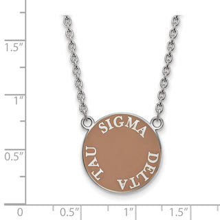 Sterling Silver Rhodium-plated LogoArt Sigma Delta Tau Sorority Text Large Color Enamel Pendant 18 inch Necklace SS013SDT-18