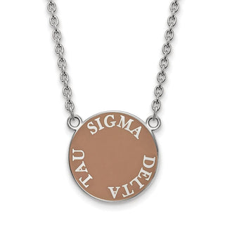 Sterling Silver Rhodium-plated LogoArt Sigma Delta Tau Sorority Text Large Color Enamel Pendant 18 inch Necklace SS013SDT-18