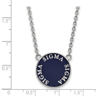 Sterling Silver Rhodium-plated LogoArt Sigma Sigma Sigma Sorority Text Large Color Enamel Pendant 18 inch Necklace SS013SSS-18
