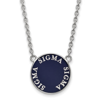 Sterling Silver Rhodium-plated LogoArt Sigma Sigma Sigma Sorority Text Large Color Enamel Pendant 18 inch Necklace SS013SSS-18
