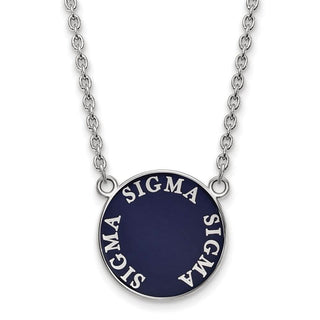 Sterling Silver Rhodium-plated LogoArt Sigma Sigma Sigma Sorority Text Large Color Enamel Pendant 18 inch Necklace SS013SSS-18