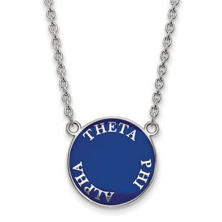 Sterling Silver Rhodium-plated LogoArt Theta Phi Alpha Sorority Text Large Color Enamel Pendant 18 inch Necklace SS013TPA-18