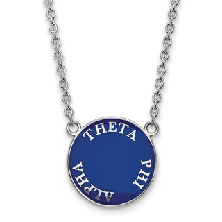 Sterling Silver Rhodium-plated LogoArt Theta Phi Alpha Sorority Text Large Color Enamel Pendant 18 inch Necklace SS013TPA-18