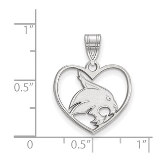 Sterling Silver Rhodium-plated LogoArt Texas State University Bobcat Heart Pendant