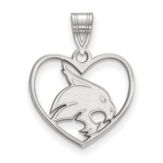 Sterling Silver Rhodium-plated LogoArt Texas State University Bobcat Heart Pendant
