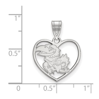 Sterling Silver Rhodium-plated LogoArt University of Kansas Jayhawk Heart Pendant