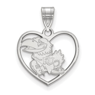 Sterling Silver Rhodium-plated LogoArt University of Kansas Jayhawk Heart Pendant