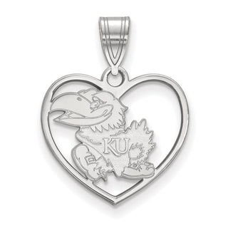 Sterling Silver Rhodium-plated LogoArt University of Kansas Jayhawk Heart Pendant
