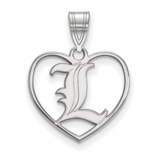 Sterling Silver Rhodium-plated LogoArt University of Louisville Letter L Heart Pendant